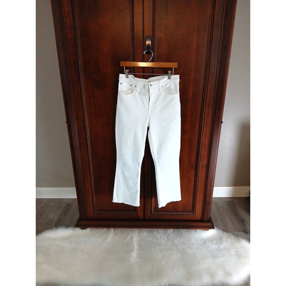 NWT $125 J.CREW Women's Size 32" Crisp White Denim Jeans Flare Leg Fray Hem